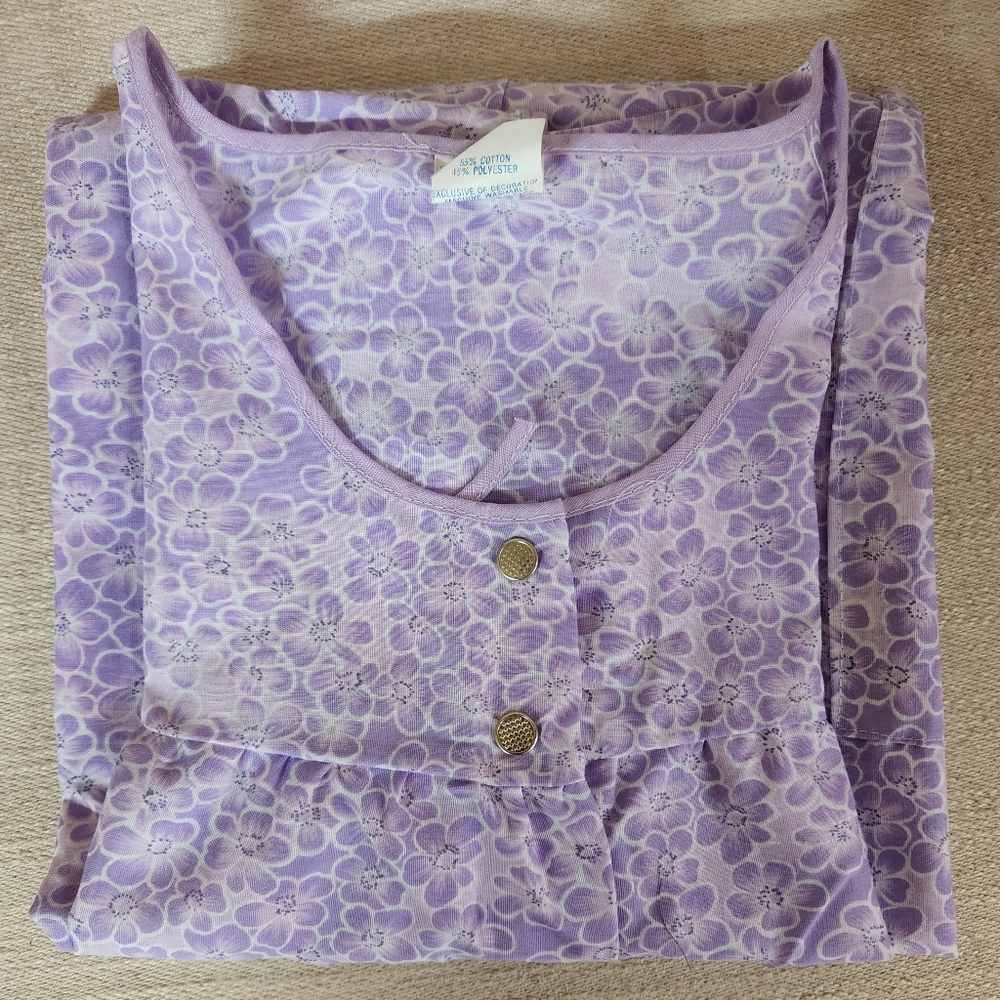 Woman's Artistic Creatreations LG Housecoat Pajamas Lavender Floral Pockets